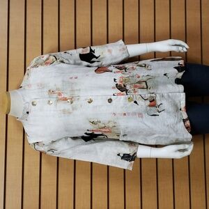 Soft Surroundings Tunic XS Song Dynasty Asian Print Button Shirt Boho